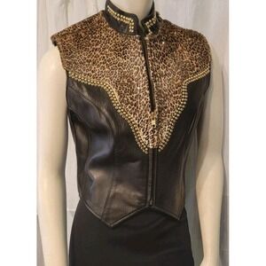VTG Kippys Leather Cowhide Studded With Crystal Detail Embellishments Vest Sz S